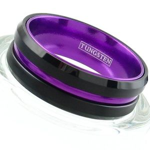 Women's Black Tungsten Ring with Purple Stripe
